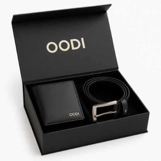 Oodi Premium Gift Set – Black Leather Wallet & Belt Combo