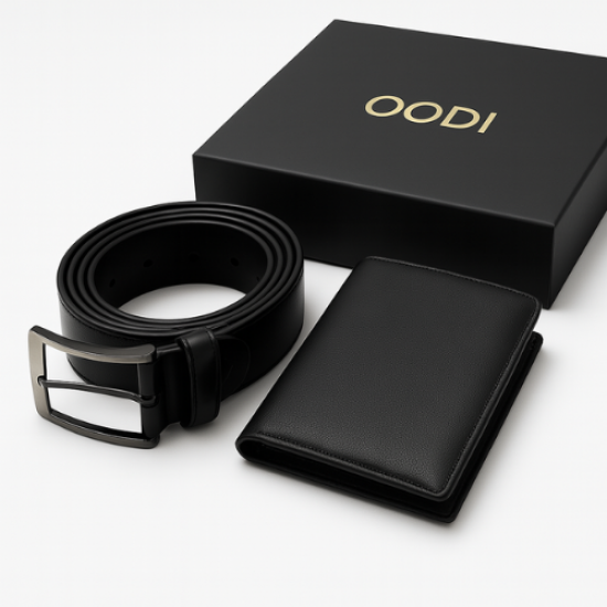 Oodi Signature Black Gift Set – Leather Wallet & Belt Combo
