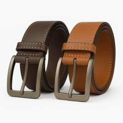 Dual-Tone Leather Belt Combo – Brown & Tan Classic Set