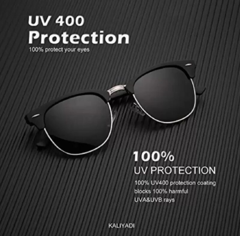 Night Vision, UV Protection Clubmaster, Round Sunglasses (48)  (For Men & Women, Black) - Image 3