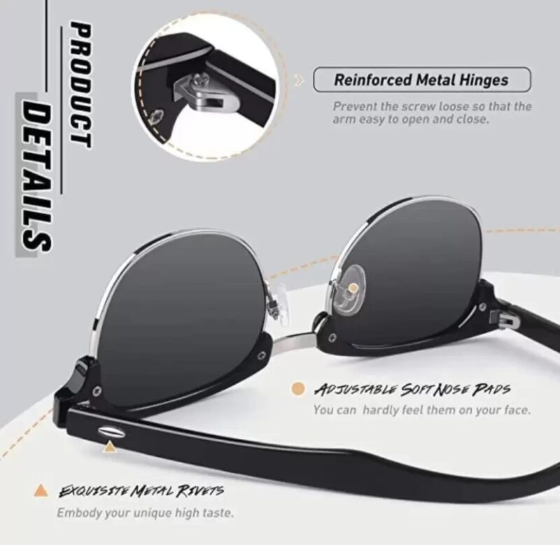 Night Vision, UV Protection Clubmaster, Round Sunglasses (48)  (For Men & Women, Black) - Image 2